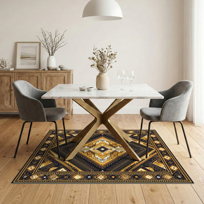 Black Gold Tribal Diamond Area Rug
