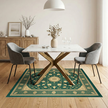 Traditional Persian Green Gold Persian Medallion Area Rug