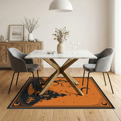 Orange Haunted House Halloween Orange Area Rug
