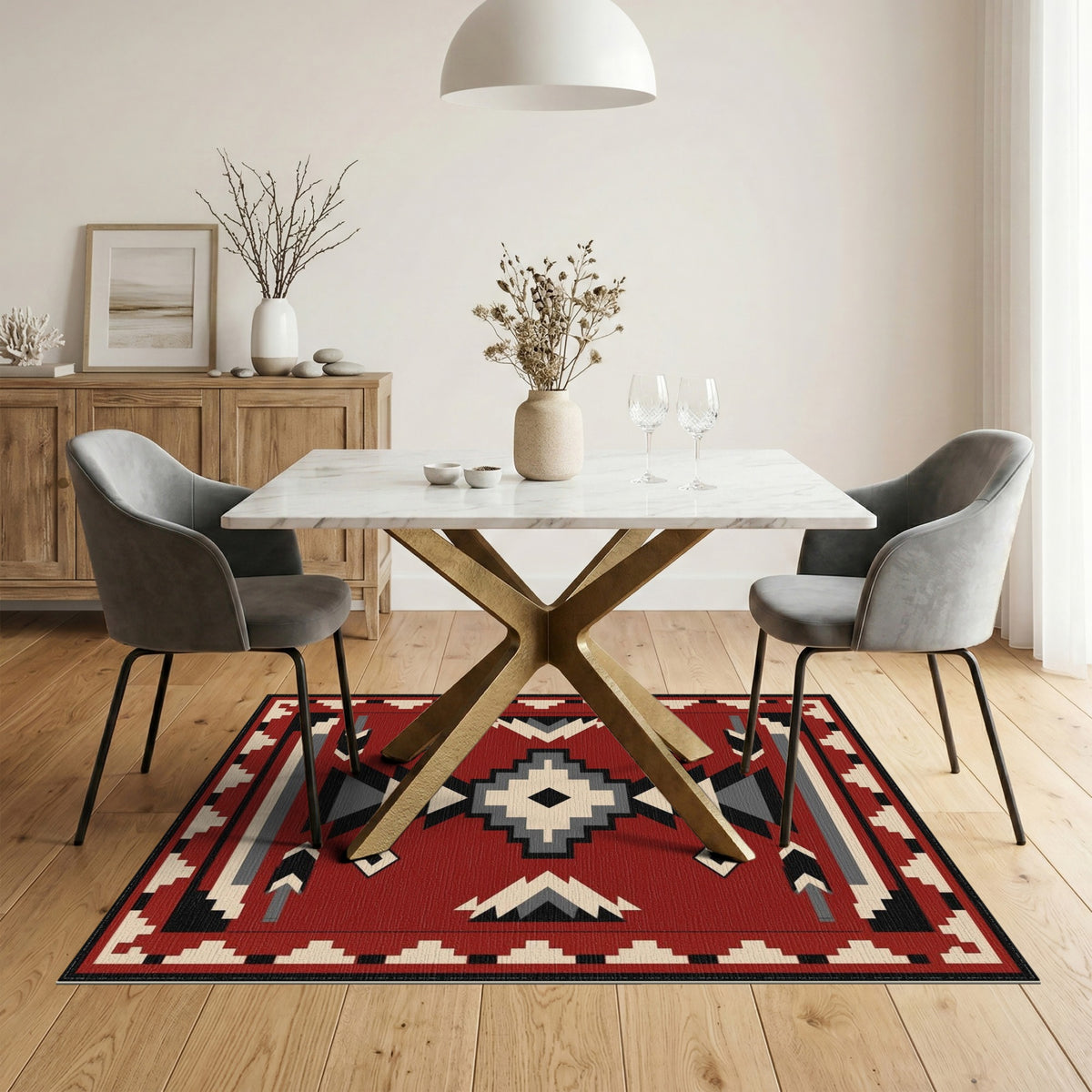 Red Geometric Red Heritage Tribal Geometric Area Rug