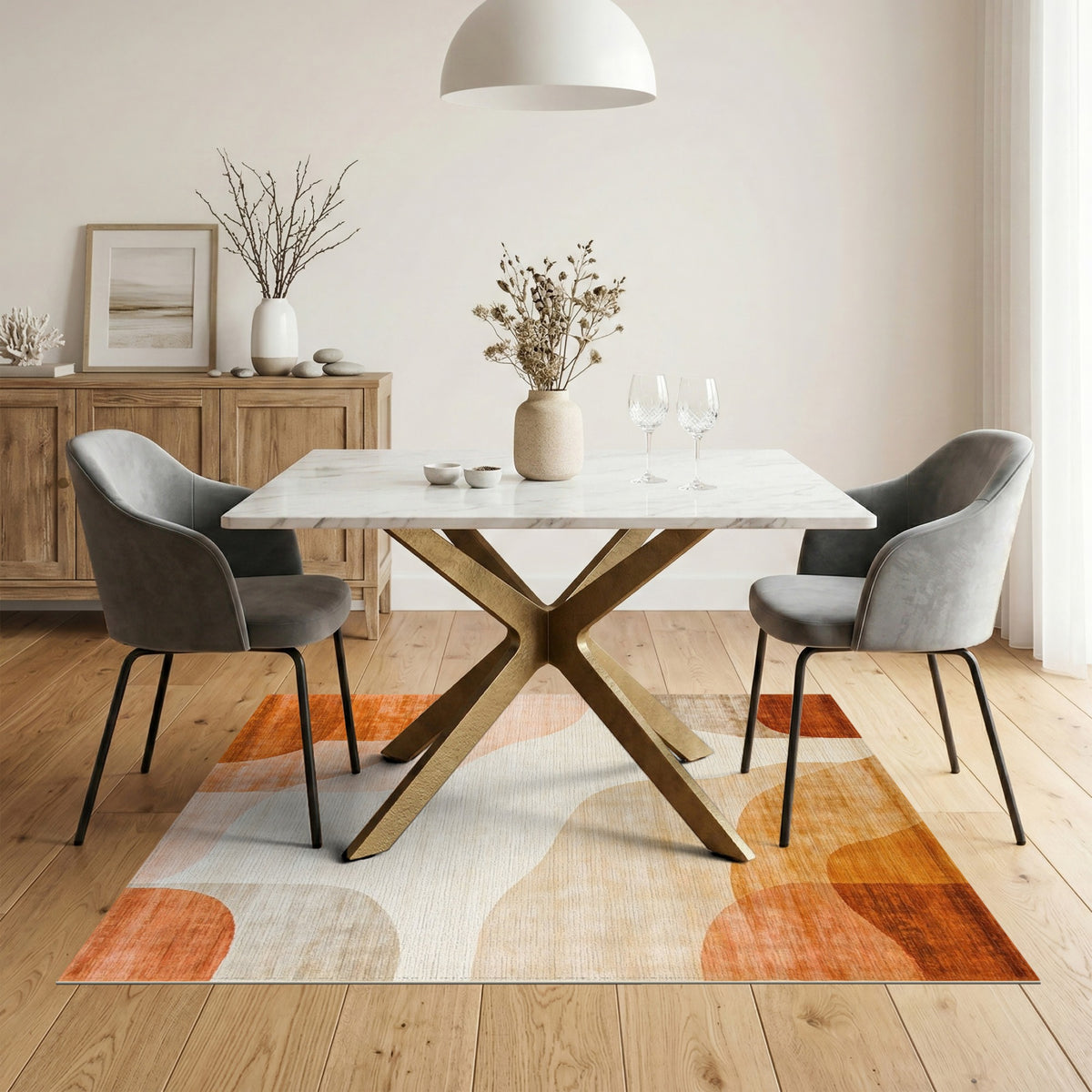 Warm Orange Abstract Wave Area Rug