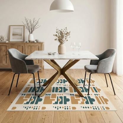 Geometric Brown Teal Area Rug