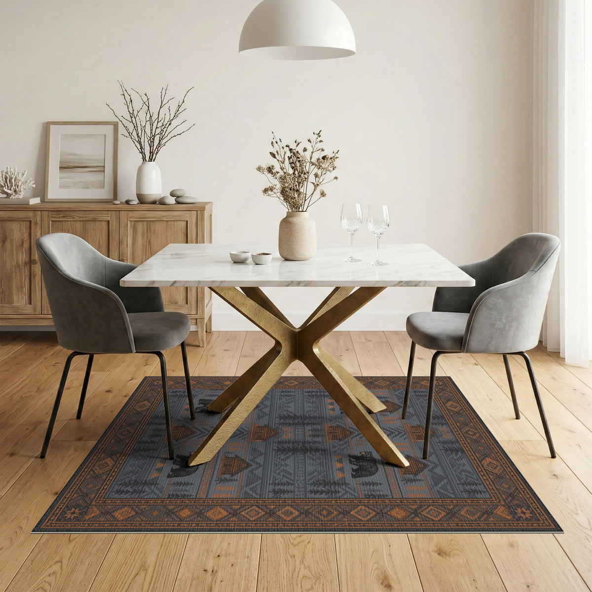 Grey Bear and Cabin Rustic Area Rug