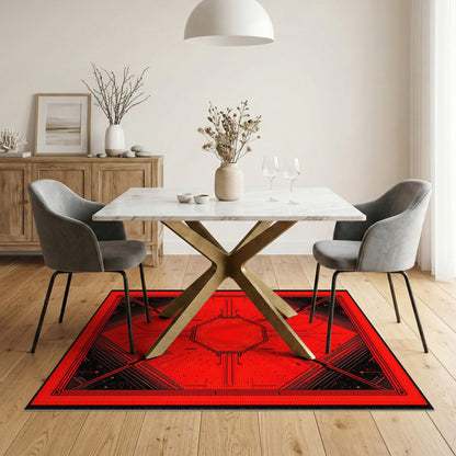 Red Geometric Octagon Area Rug