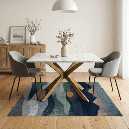 Distressed Blue Teal Mountain Sunset Area Rug