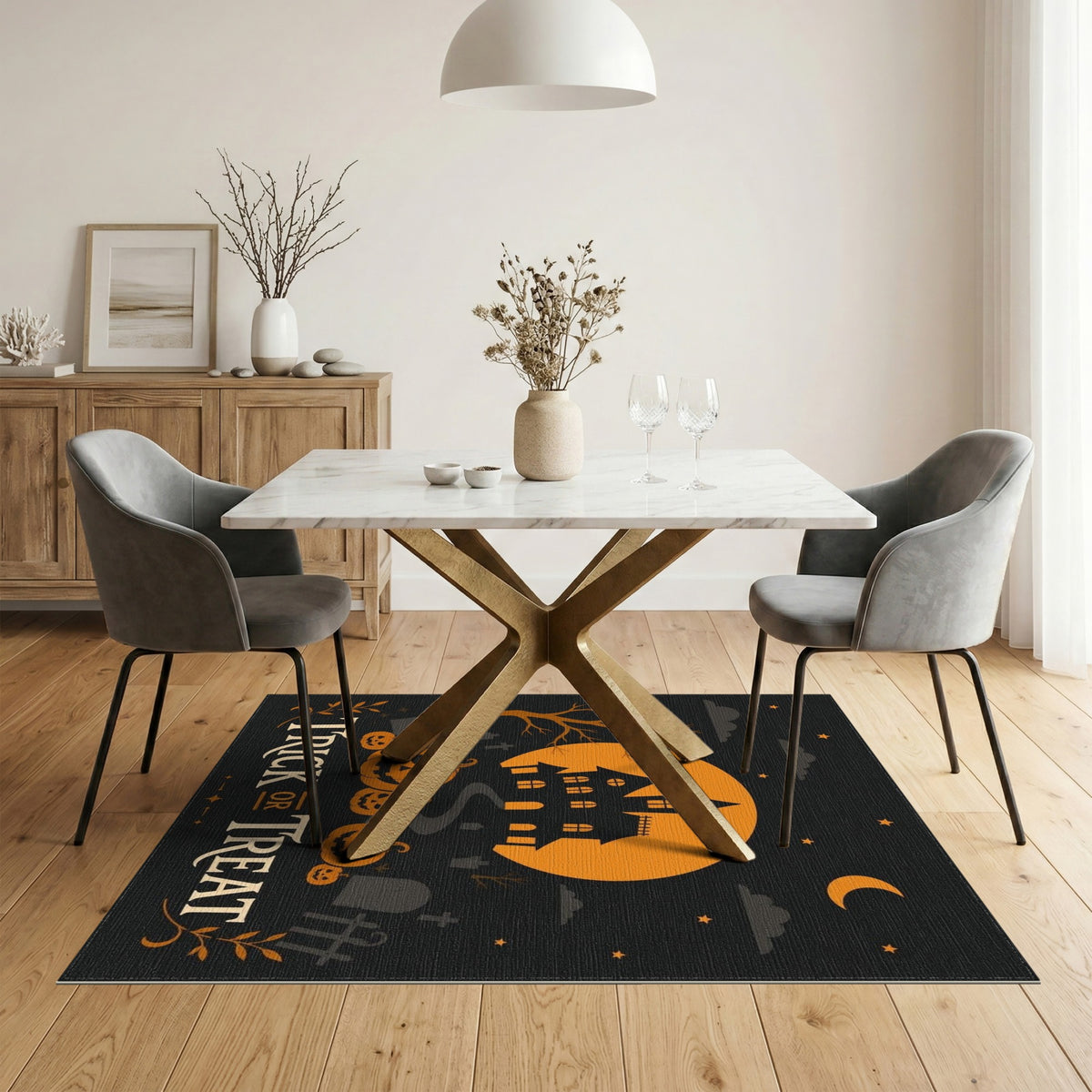 Orange Trick or Treat Halloween Area Rug