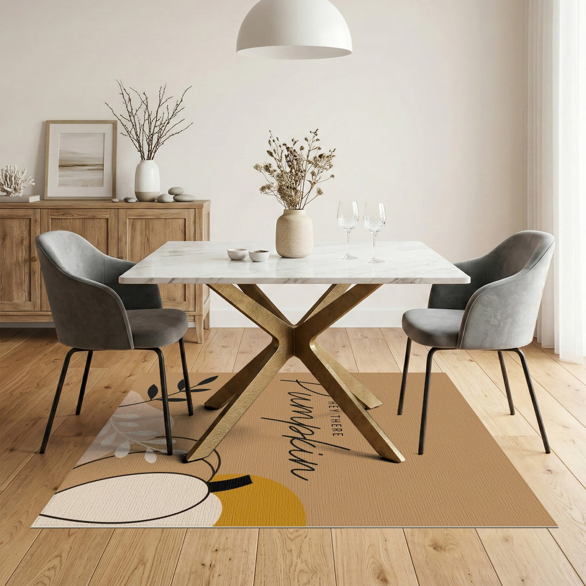 Rustic Farmhouse Brown and Tan Hey There Pumpkin Area Rug