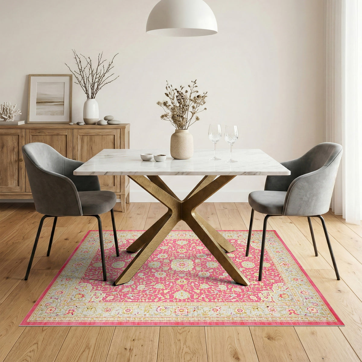 ODIKA Blush Pink Floral Medallion Rug