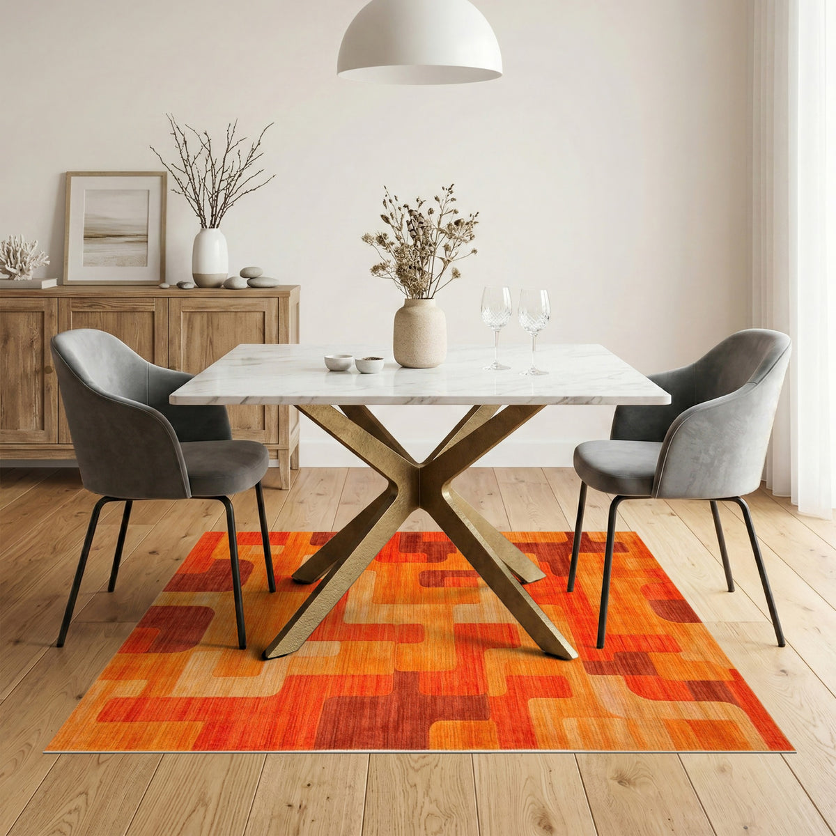 Orange Geometric Area Rug