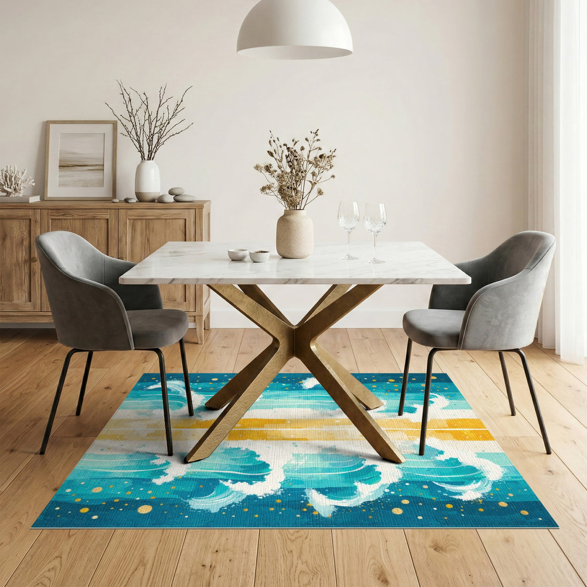 Teal Wave Stripe Coastal Area Rug