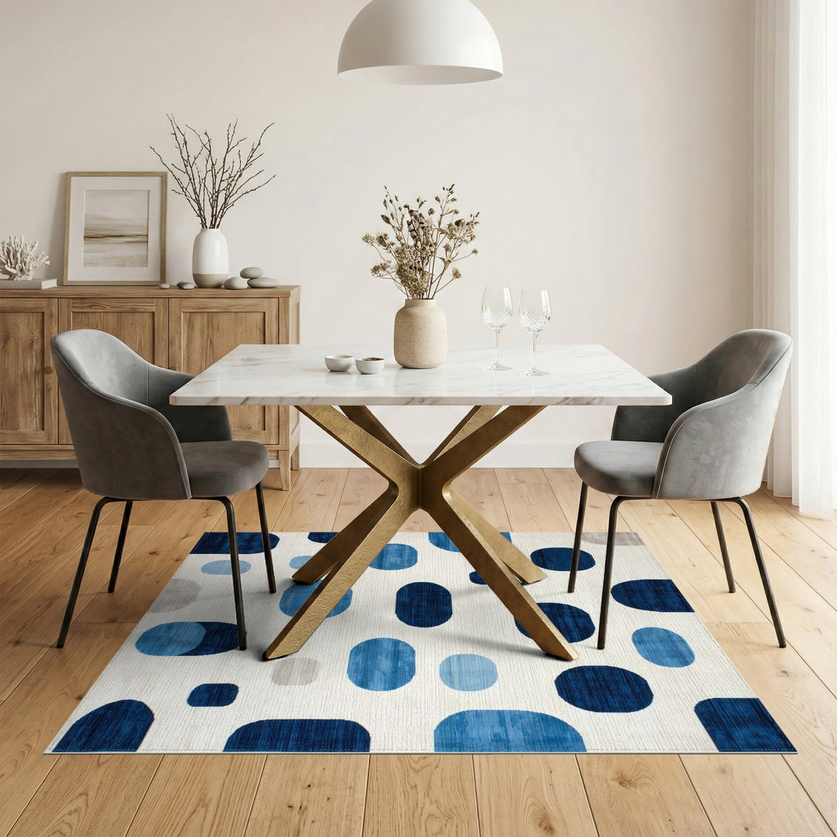 Geometric Modern Blue and Teal Blue Abstract Geometric Area Rug