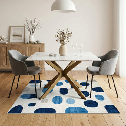 Geometric Modern Blue and Teal Blue Abstract Geometric Area Rug