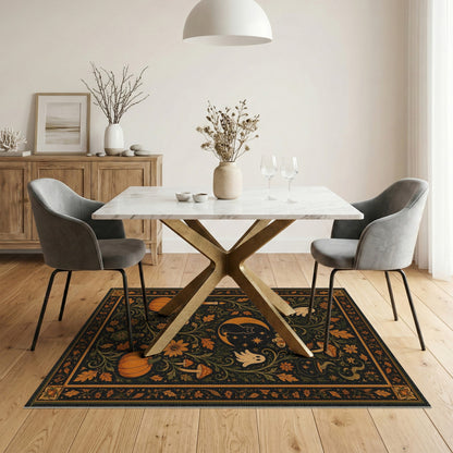 Mystic Ghost Cat Floral Halloween Area Rug