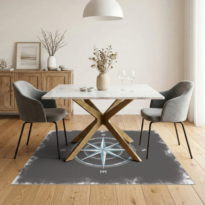 Blue Compass Rose Distressed Area Rug
