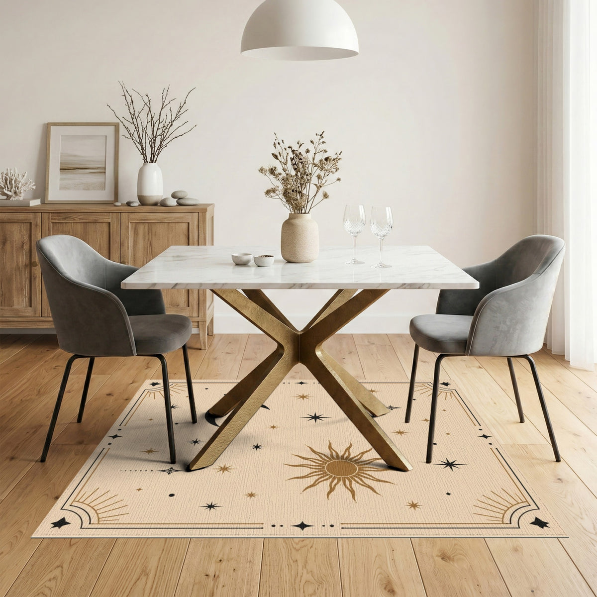 Boho Celestial Sun Moon Stars Area Rug