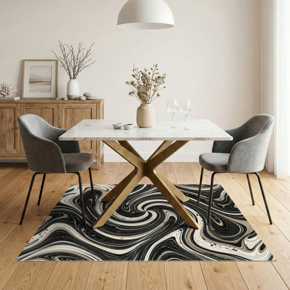 Abstract Area Black and White Black White Marble Swirl Area Rug