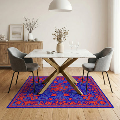 Blue Orange Floral Vintage Area Rug