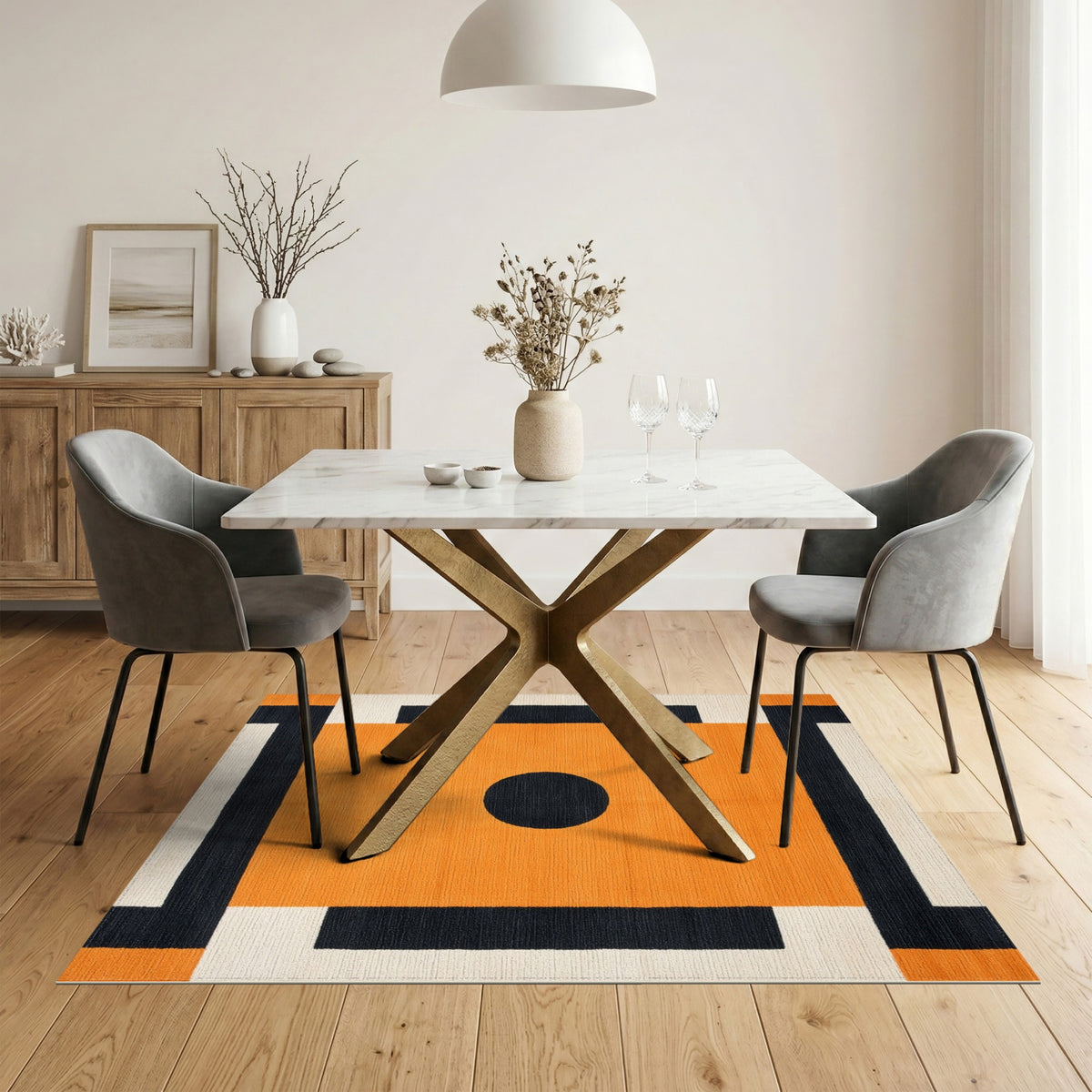 Geometric Modern Bold Orange Geometric Circle Area Rug