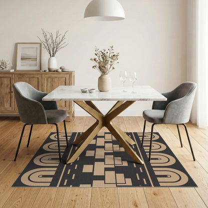 Beige Geometric Arch Washable Area Rug