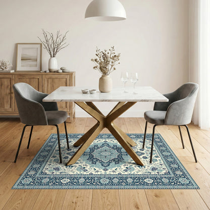 Traditional Persian Blue and Teal Blue Teal Persian Floral Medallion Area Rug