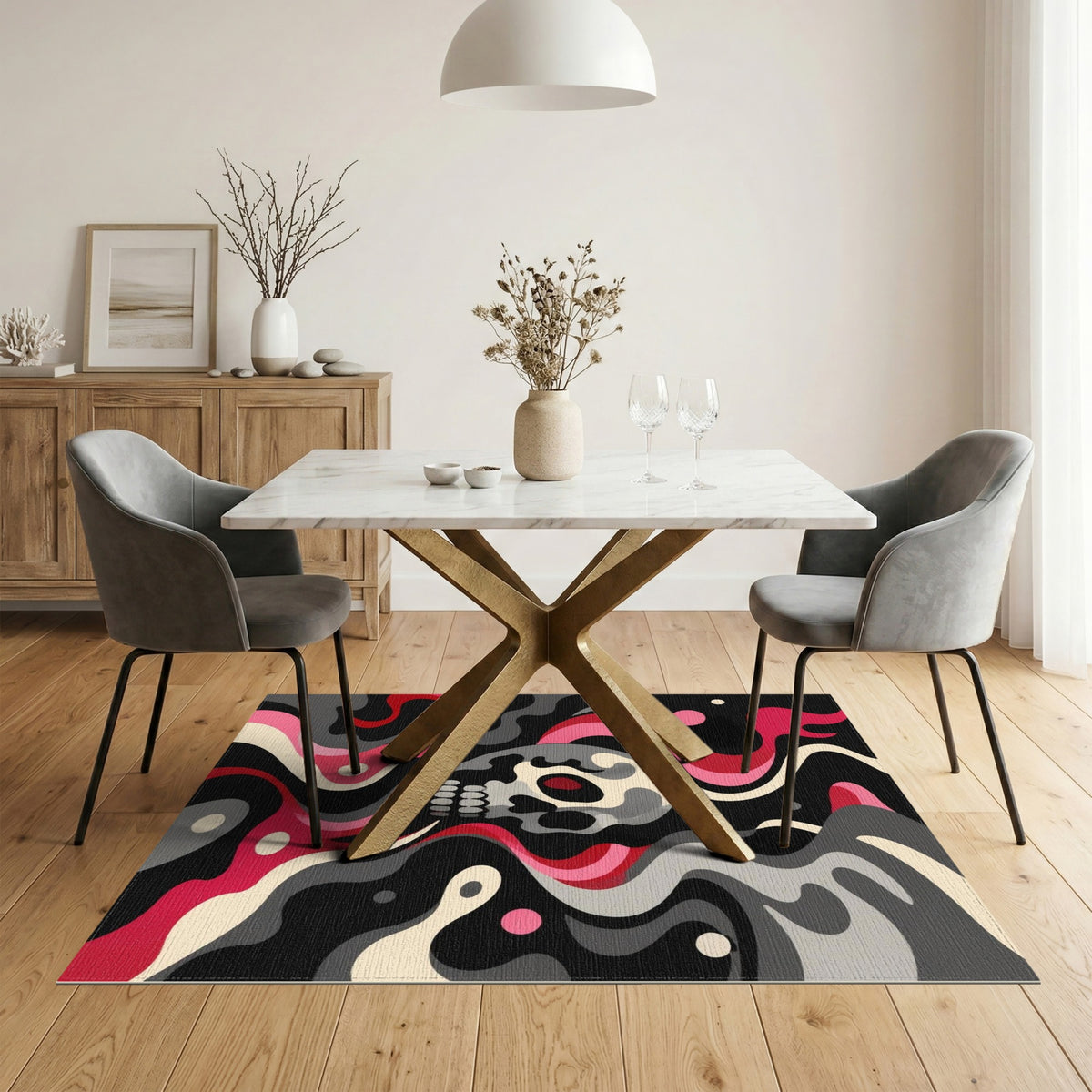 Skull Smoke Swirl Area Rug