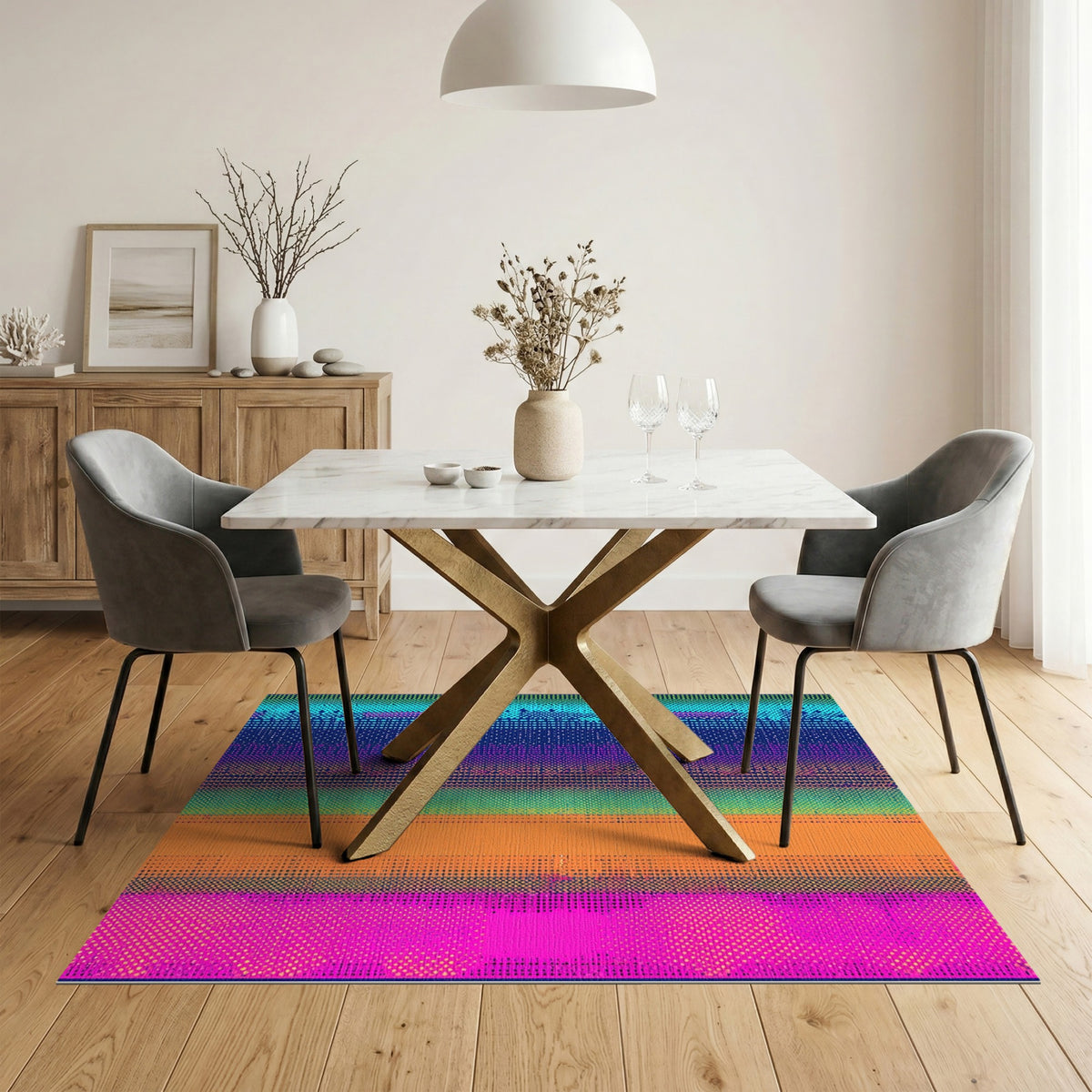Vibrant Striped Dot Geometric Area Rug