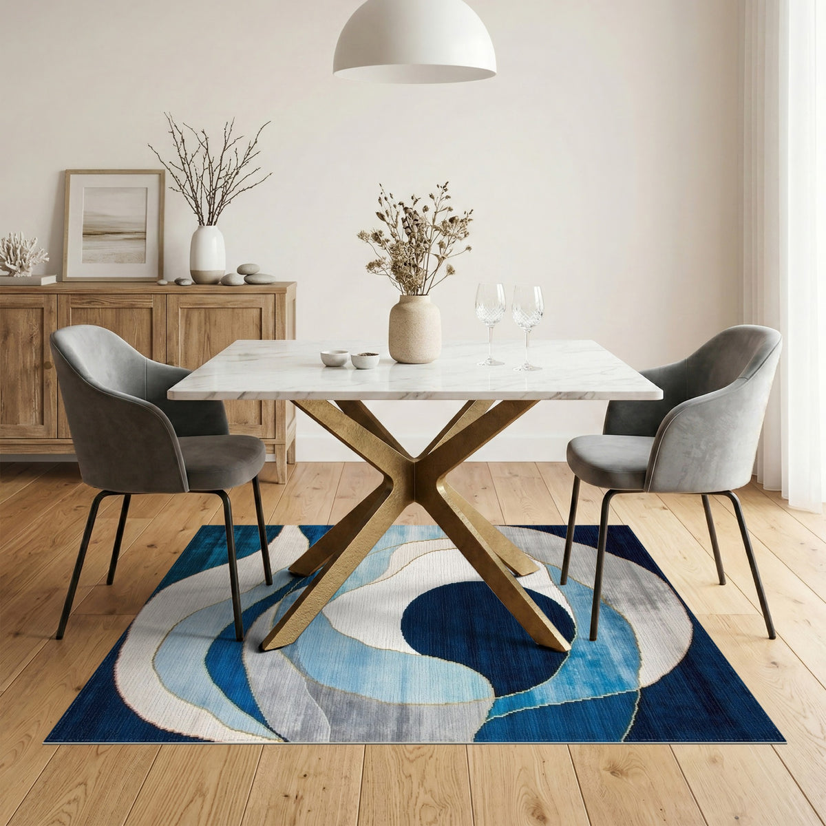 Blue Abstract Swirl Area Rug