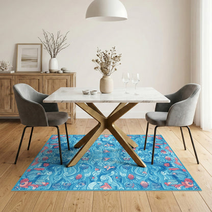 Blue Mermaid Ocean Waves Area Rug