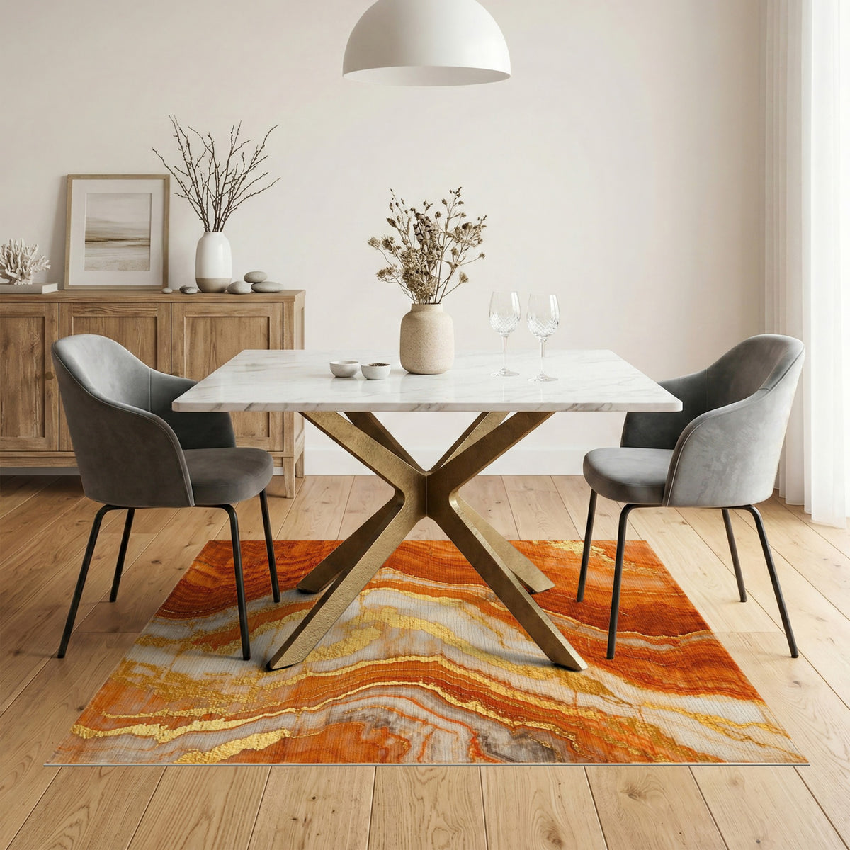 Orange Gold Marble Abstract Area Rug