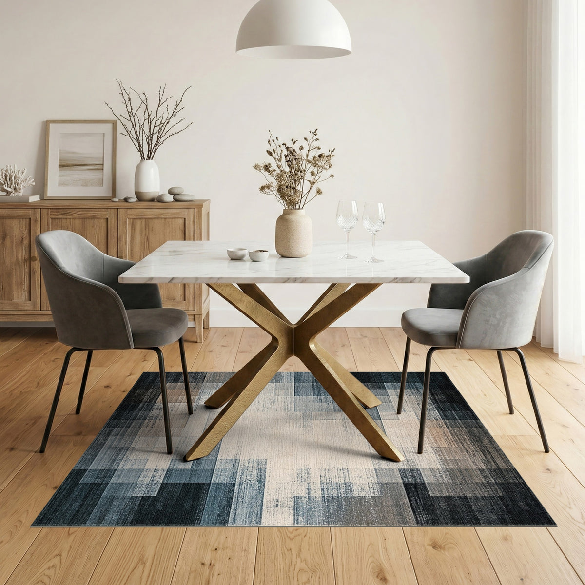 Grey Abstract Block Area Rug