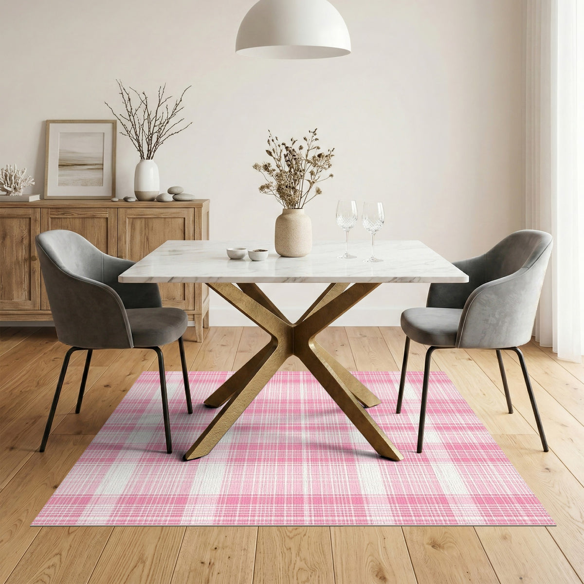 Geometric Modern Plaid Pink Plaid Washable Area Rug