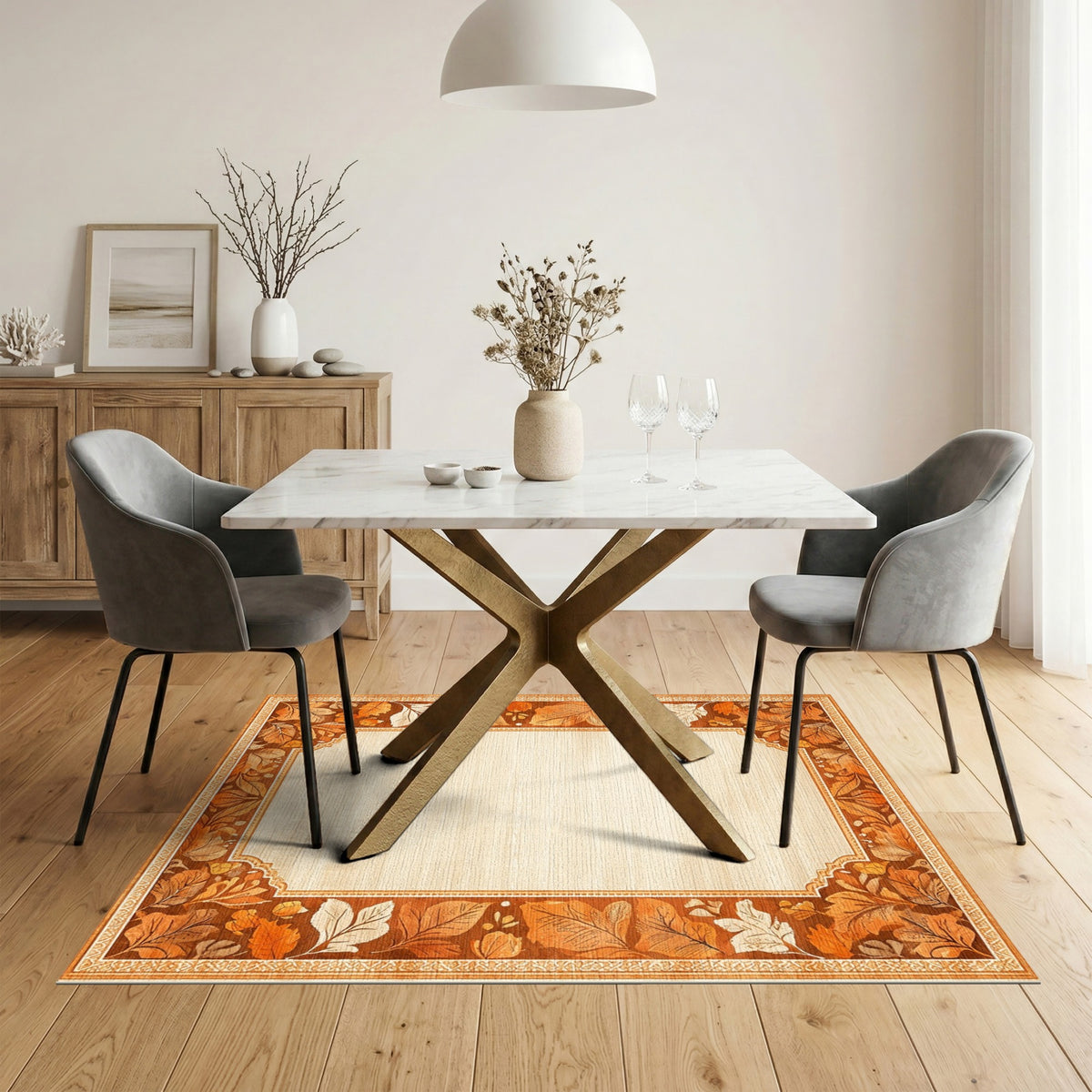 Vintage Autumn Leaf Border Rug