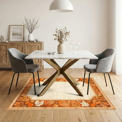 Vintage Autumn Leaf Border Rug