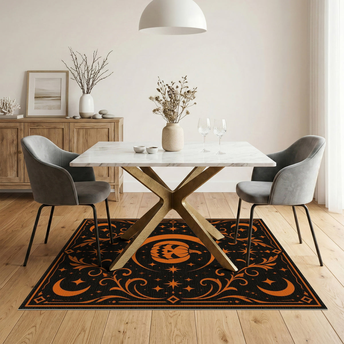 Orange Pumpkin Moon Area Rug