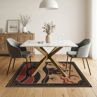Distressed Vintage Red Gothic Castle Area Rug
