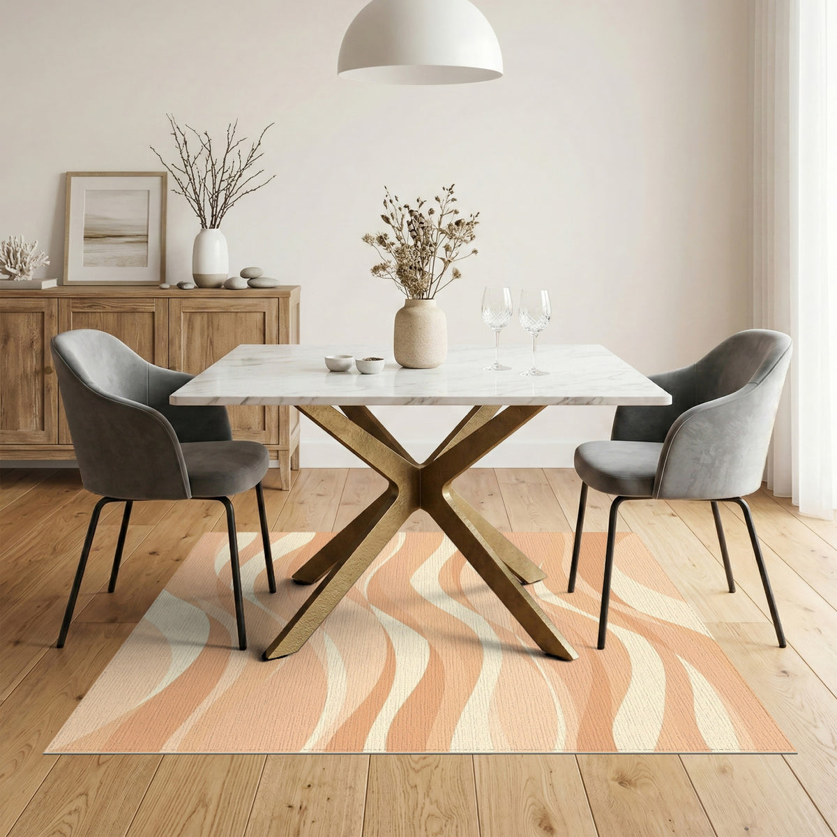 Beige Wavy Abstract Area Rug