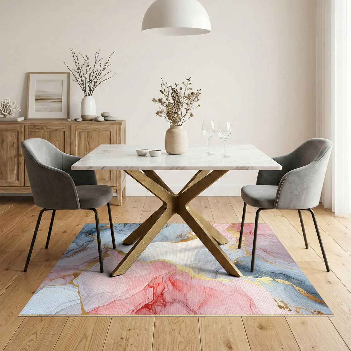 Pink Blue Marble Gold Abstract Area Rug