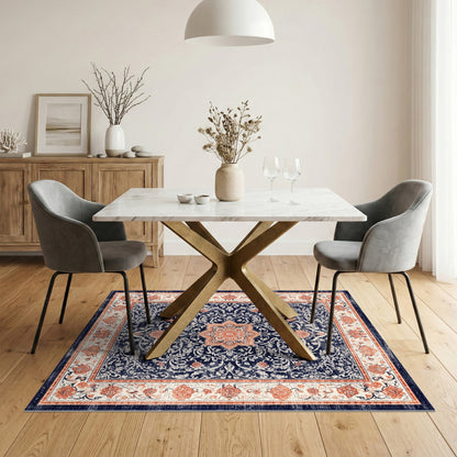 Navy Floral Medallion Vintage Area Rug