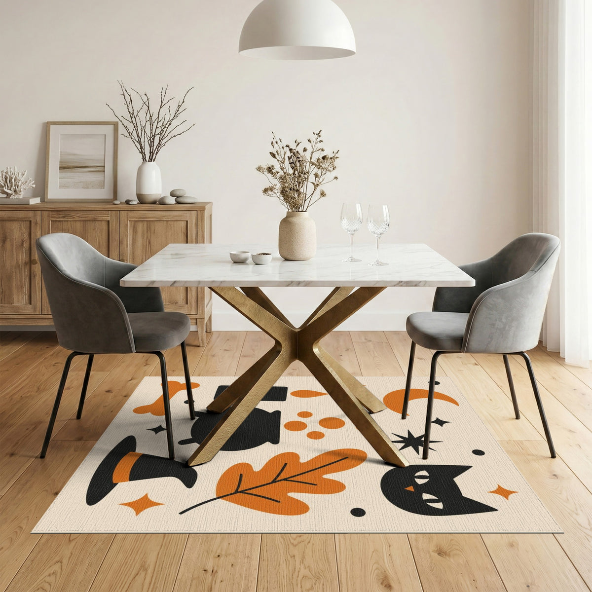Halloween Cat Cauldron Washable Area Rug