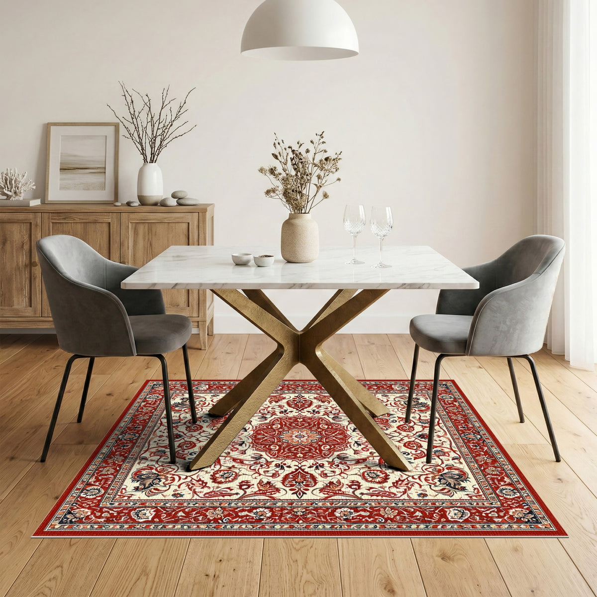 Red Persian Floral Medallion No. 16 Area Rug