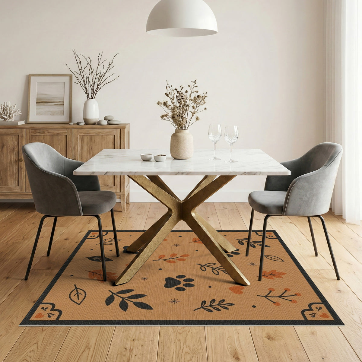 Rustic Paw Print Leaf Area Rug