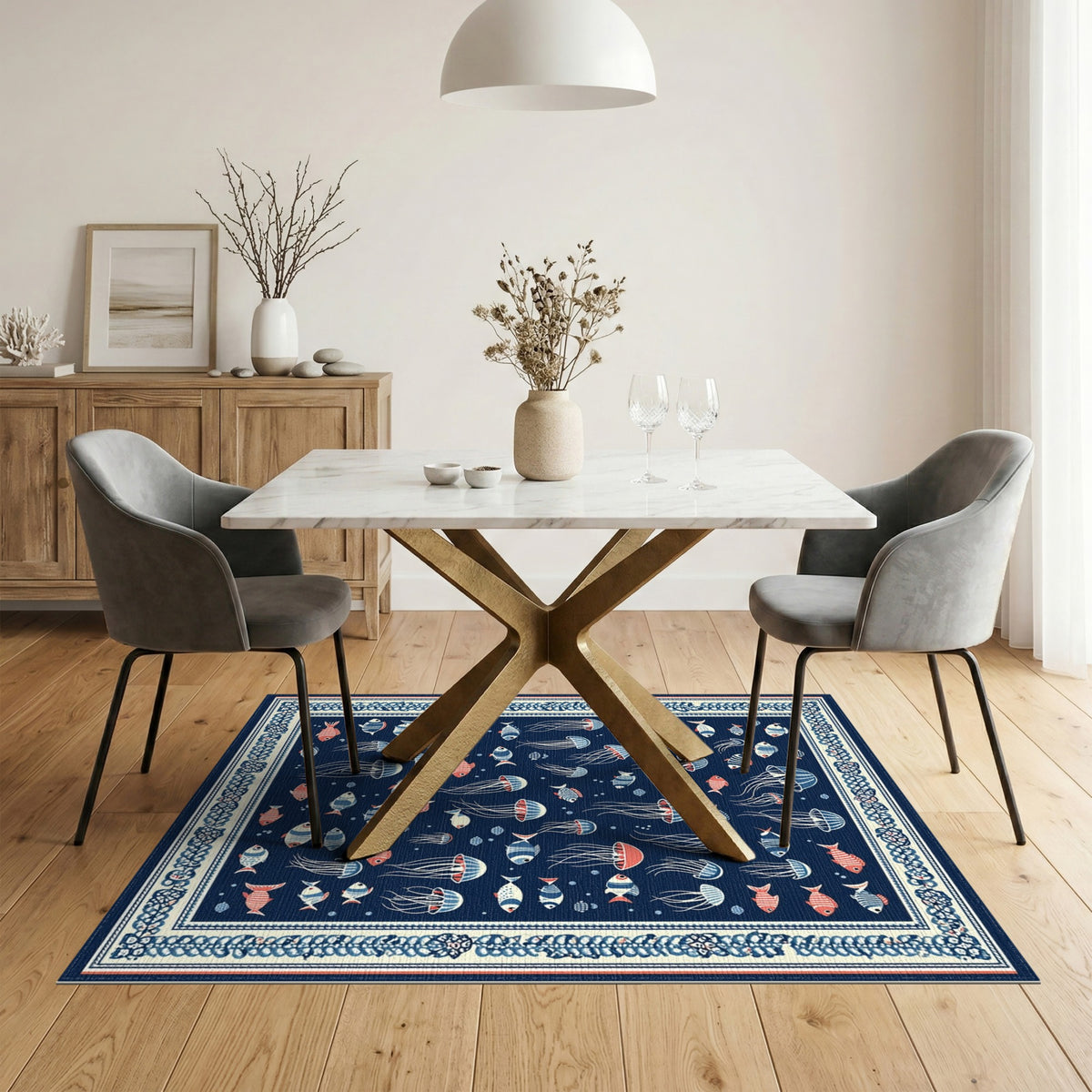 Navy Blue Jellyfish Coastal Area Rug