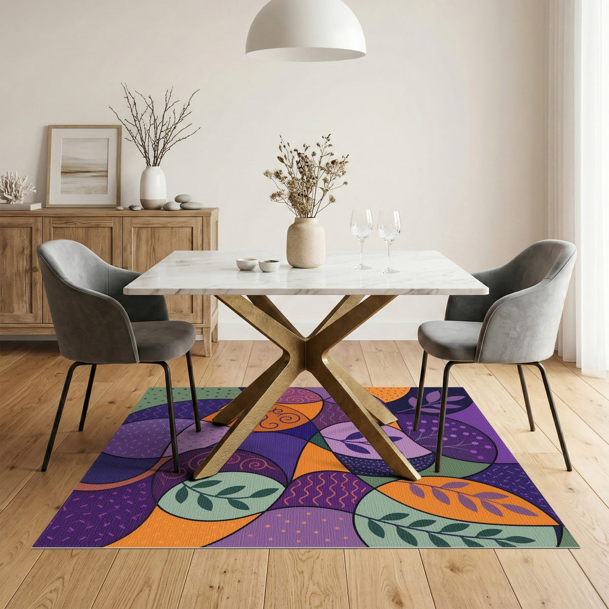 Vibrant Purple Abstract Leaf Area Rug