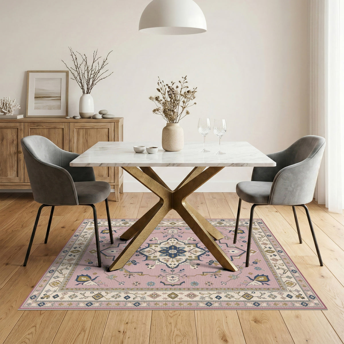 Blush Pink Floral Vintage Area Rug