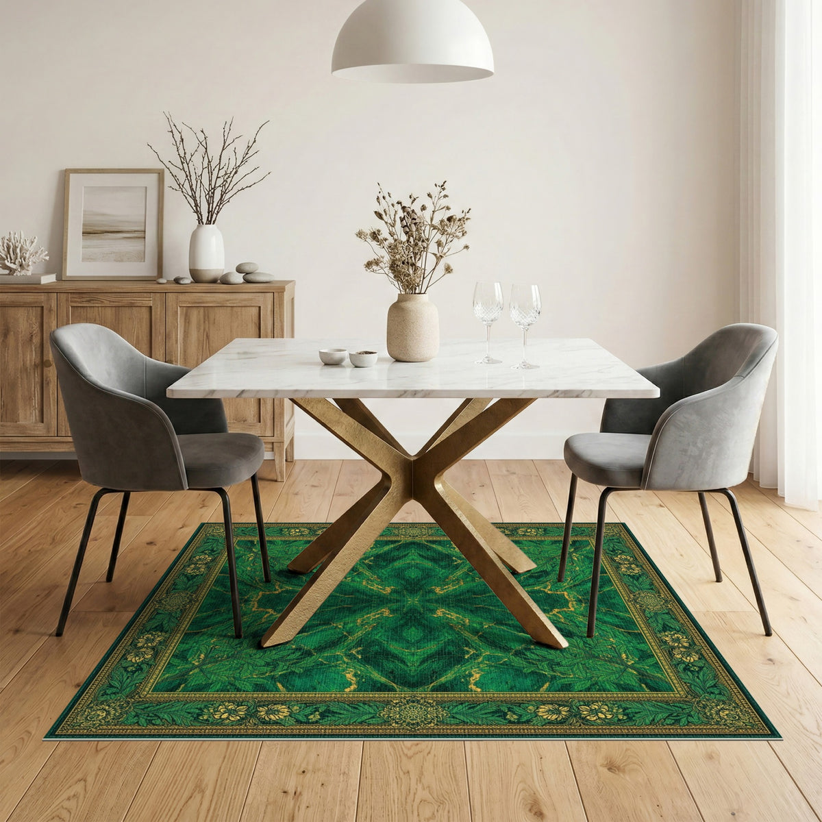 Emerald Green Floral Vintage Area Rug