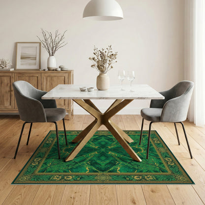 Emerald Green Floral Vintage Area Rug