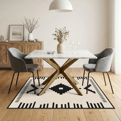 Black White Heritage Tribal Area Rug