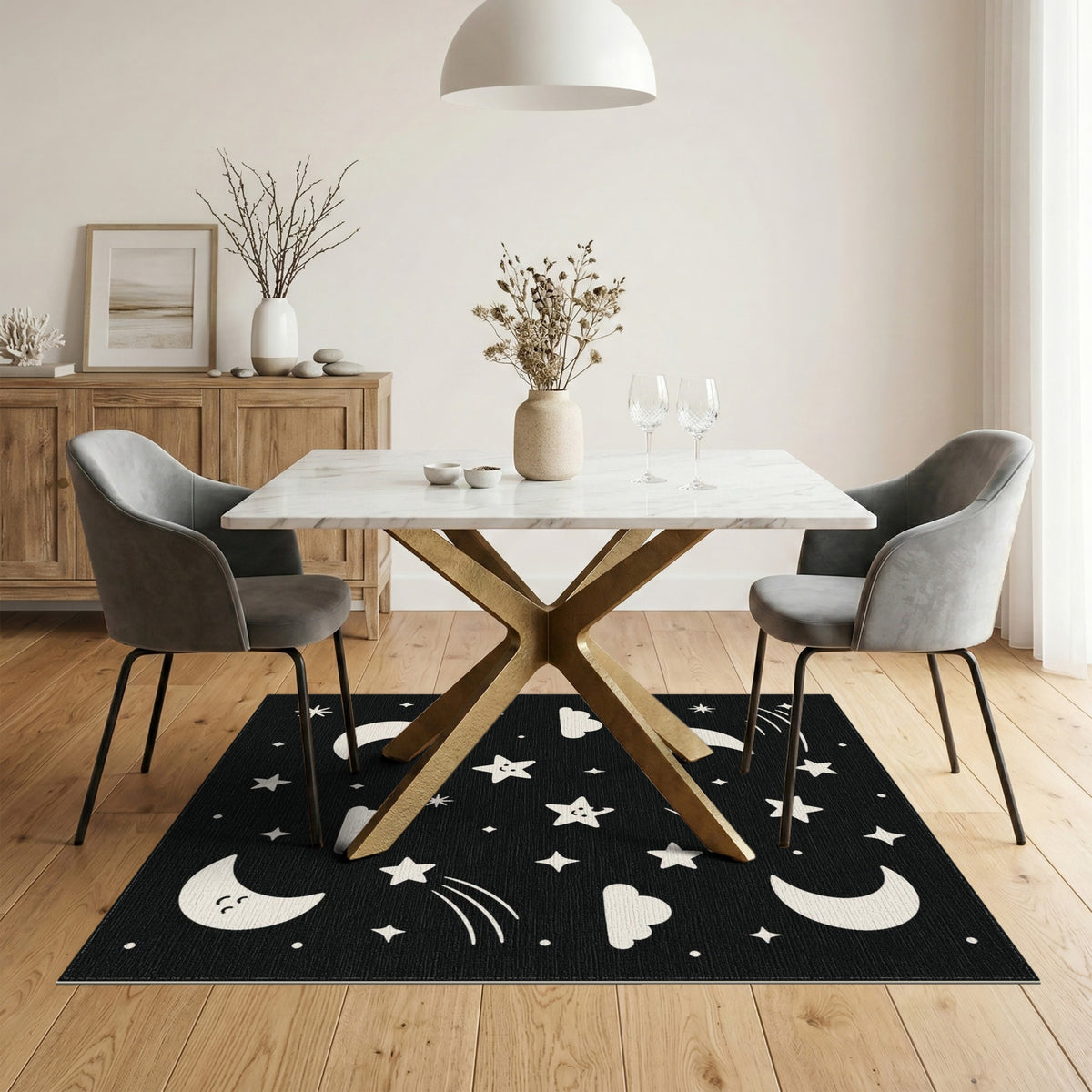 Celestial Moon Stars Kids Washable Area Rug