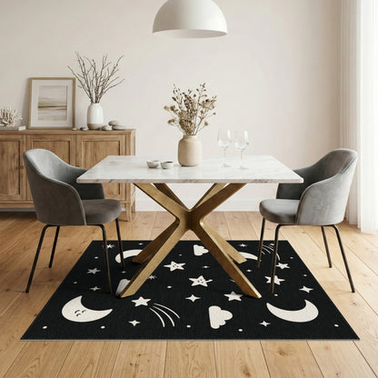 Celestial Moon Stars Kids Washable Area Rug