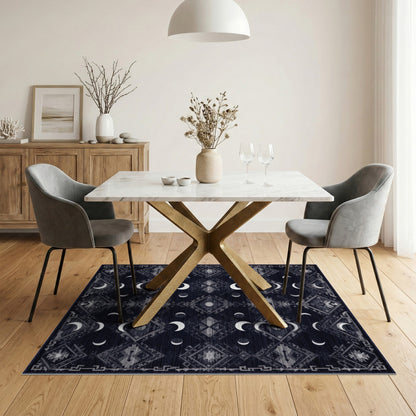 Black White Moon Phase Tribal Area Rug